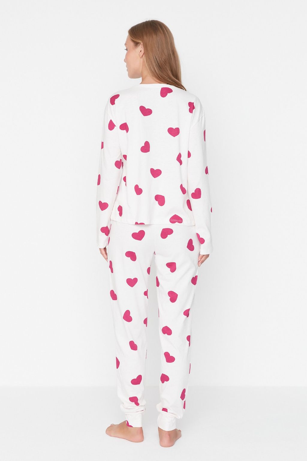 Ekru %100 Pamuklu Kalpli Orme Pijama Tak?m? THMAW21PT0566
