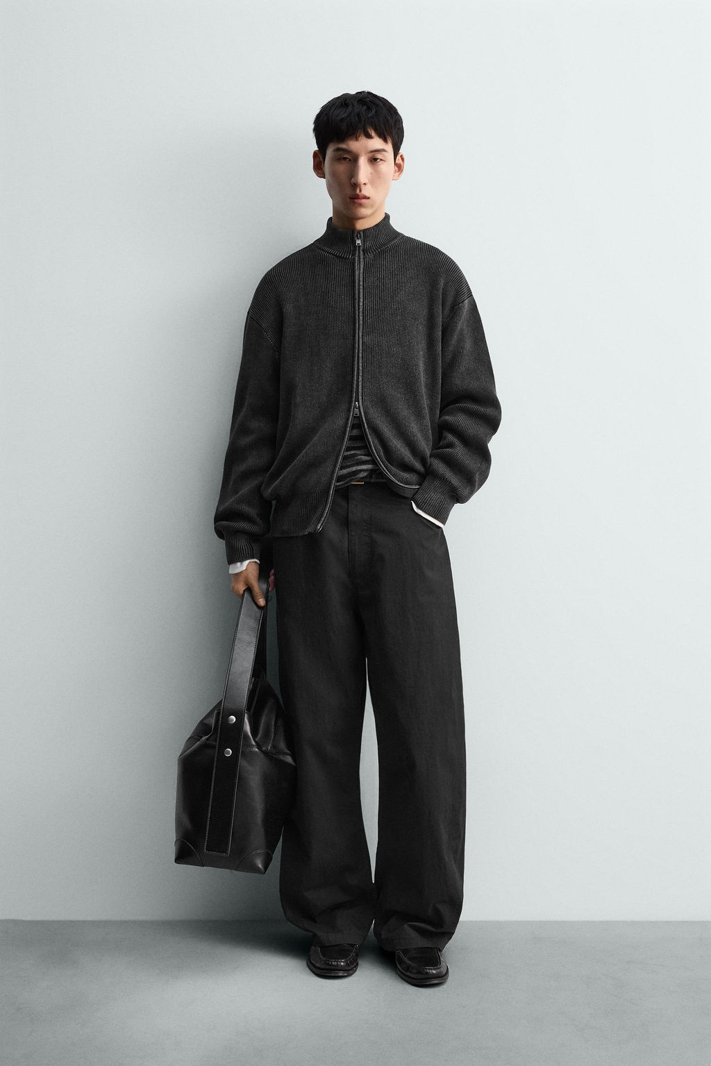 WASHED TEXTURED KNIT CARDIGAN