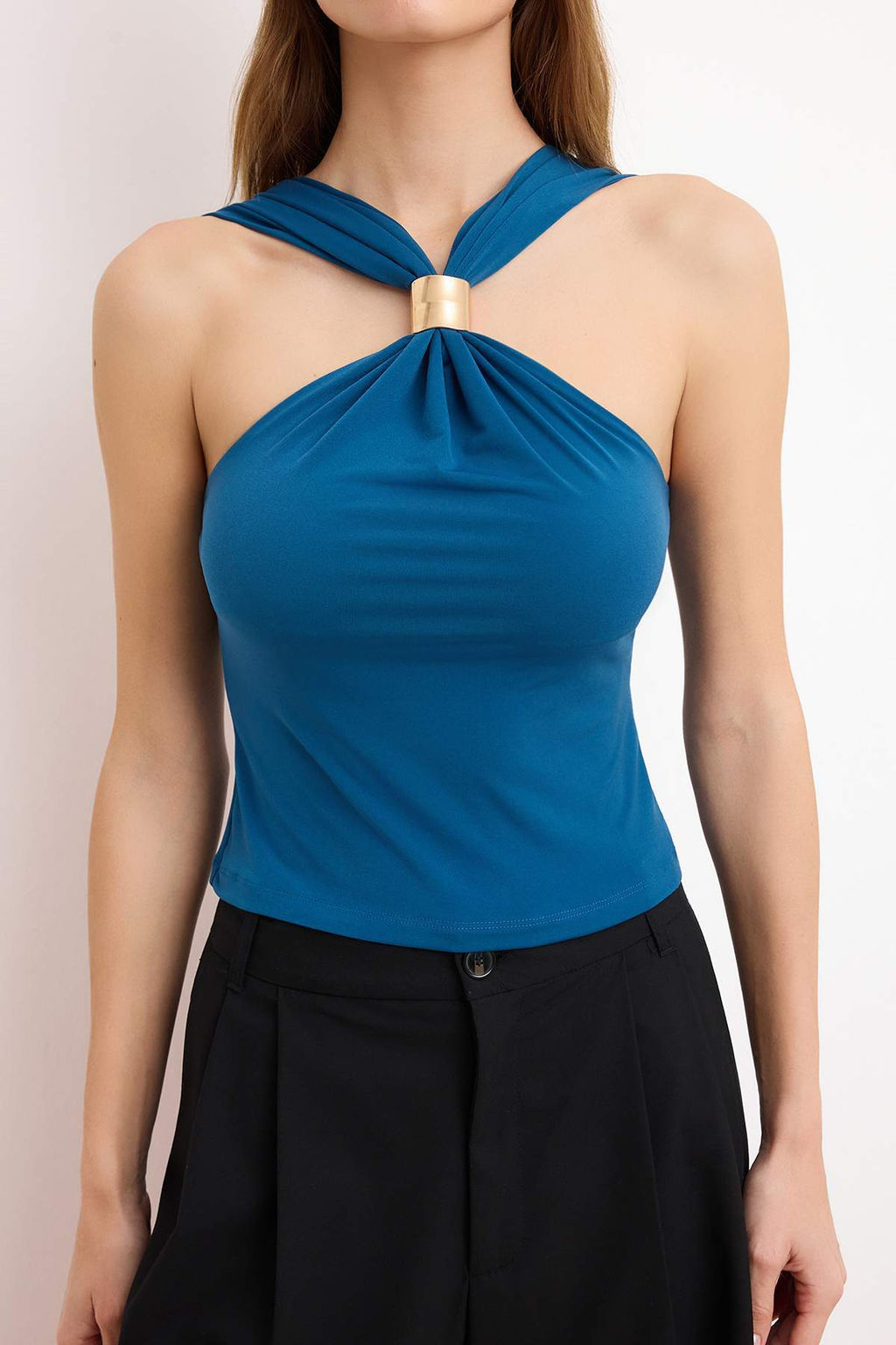 Petrol Aksesuar Detayl? Buzgulu Esnek Orme Bluz TWOSS25BZ00529