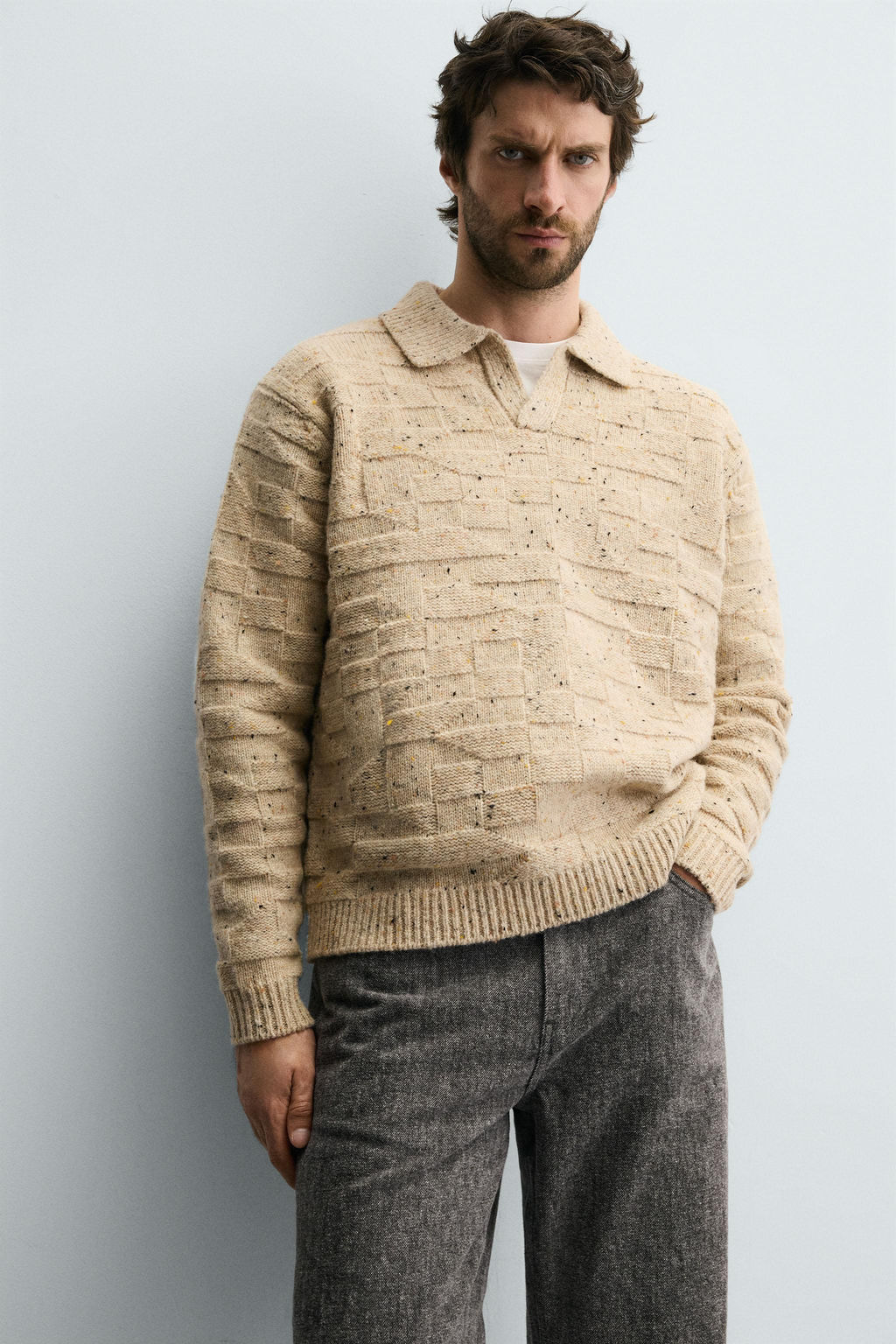 100% WOOL KNIT POLO SHIRT WITH BUTTONS - Zara фото 6