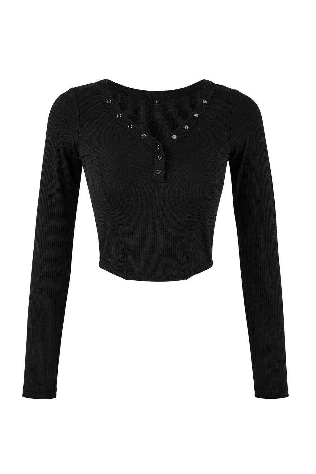 Siyah Fitted/Vucuda Oturan V Yaka C?tc?tl? Crop Premium Yumusak Orme Bluz TWOSS26BZ00056