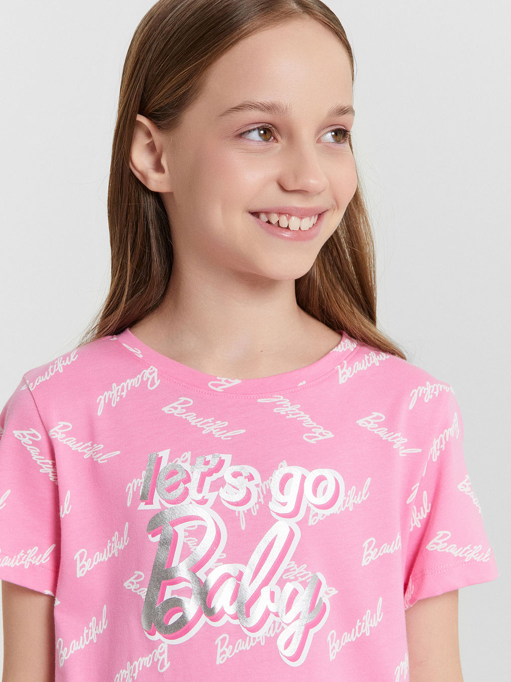Сорочка ночная для девочек розовая с принтом и надписью lets go baby - Mark formelle фото 5