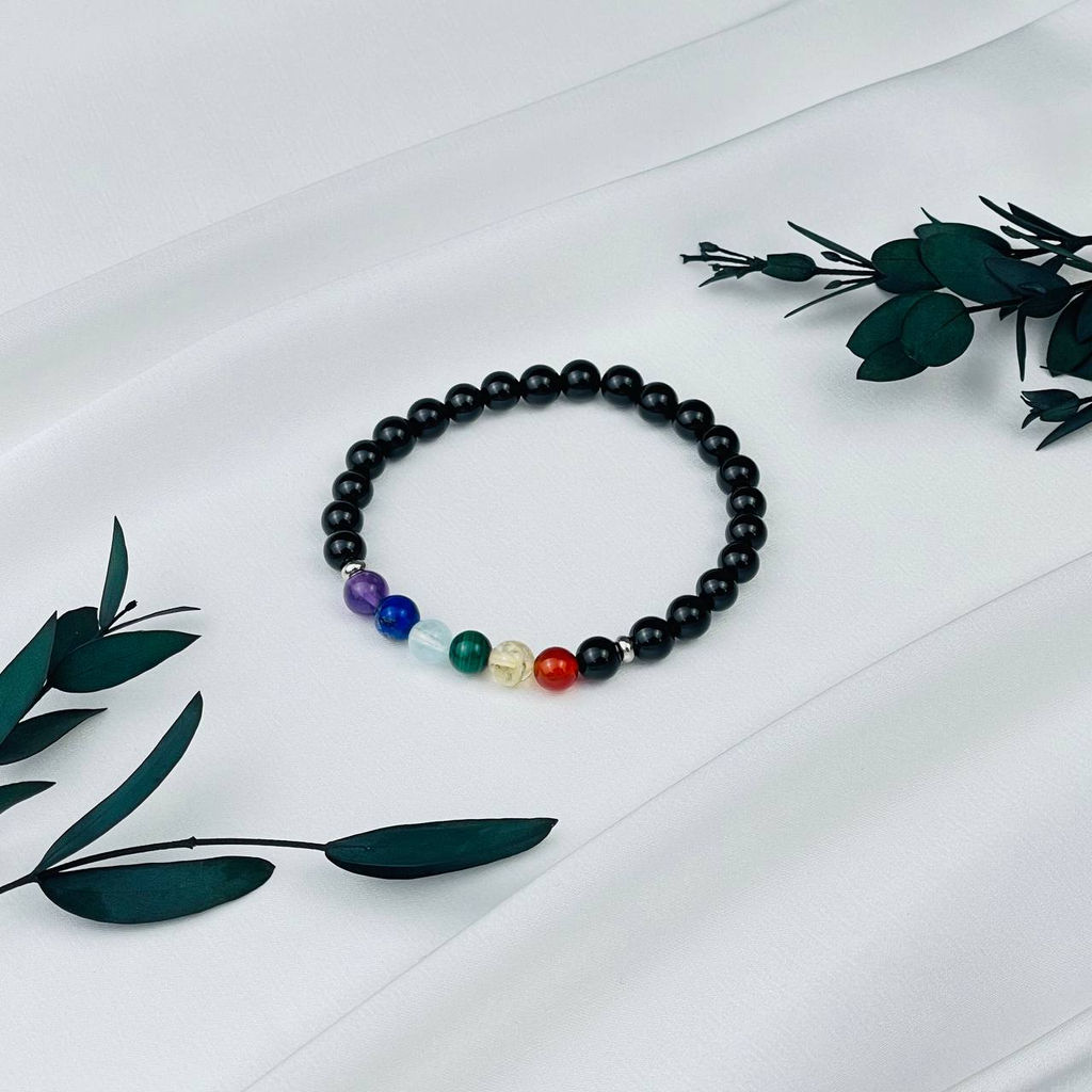 Браслет 7 чакр из черного Агата и Самоцветов 16 см - Радуга самоцветов фото 2