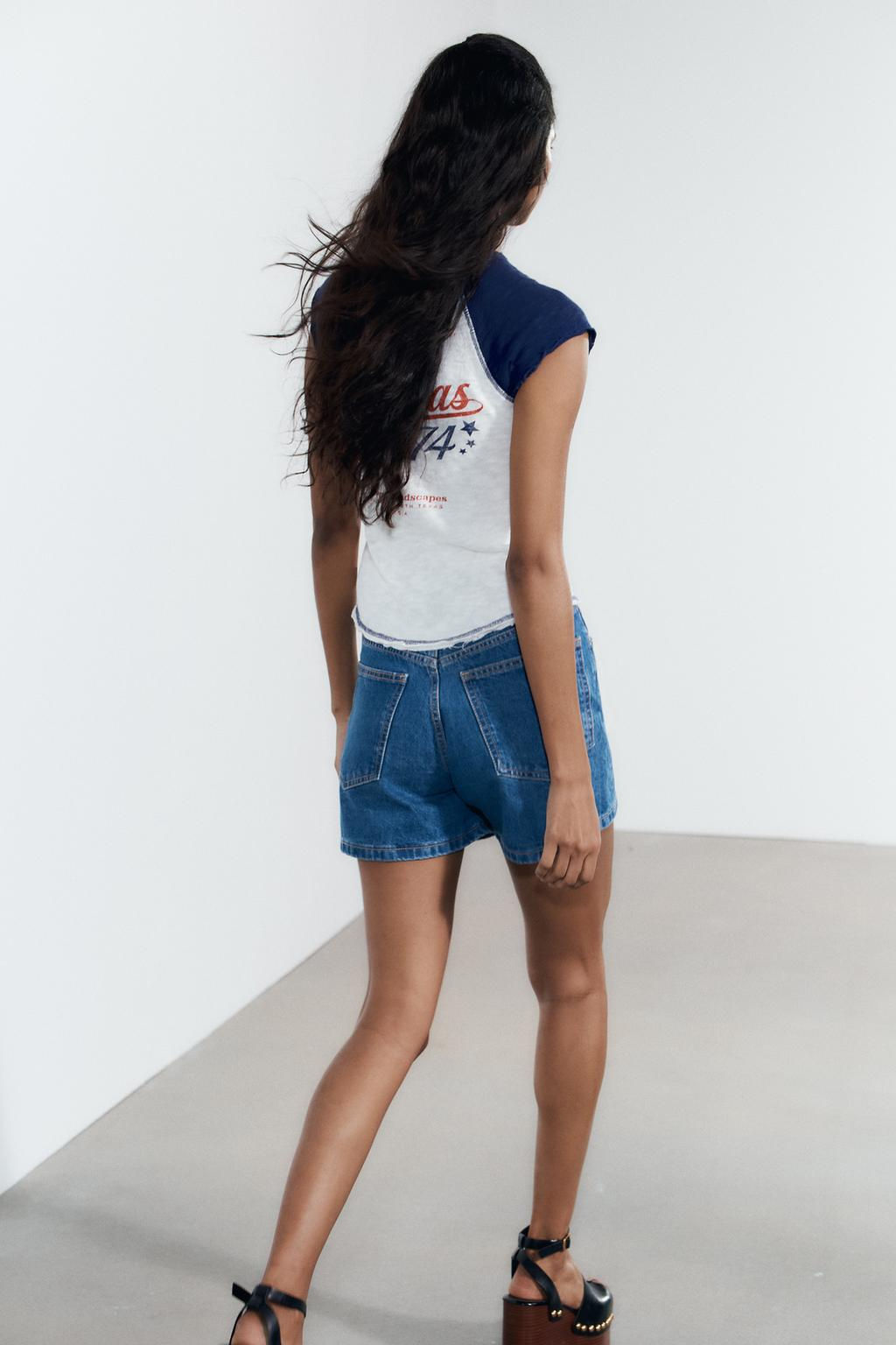 HIGH-WAIST CROSSOVER WAIST TRF MOM FIT DENIM BERMUDA SHORTS - Zara фото 13