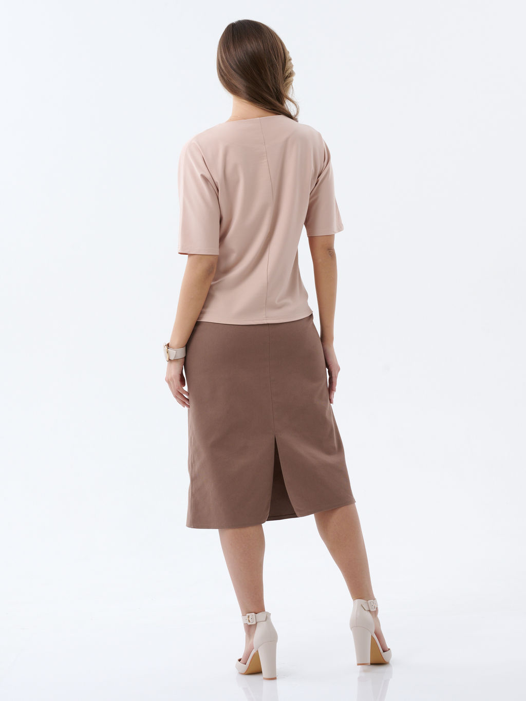 Юбка миди с разрезом коричневая