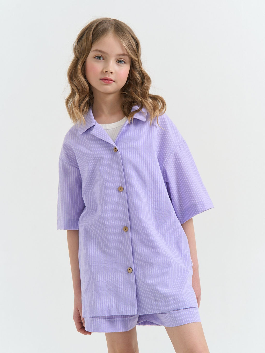 Рубашка хлопковая Лаванда с коротким рукавом 7+ - Bungly фото 2