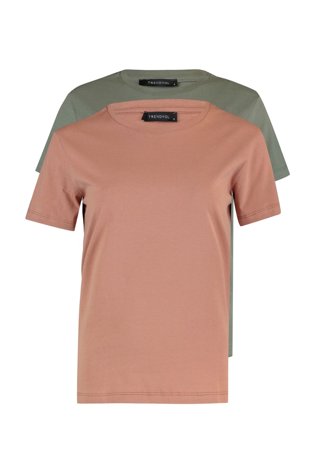 Haki-Somon %100 Pamuk Suprem Bisiklet Yaka 2li Paket Orme T-Shirt TWOSS20TS0141