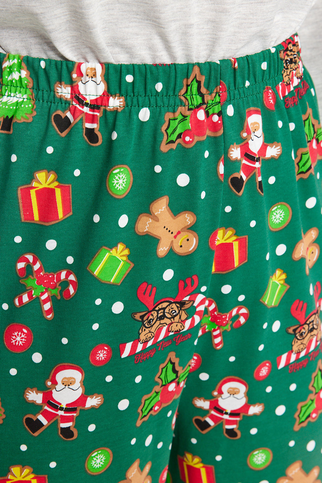 Gri Melanj %100 Pamuklu Y?lbas? Temal? Orme Pijama Tak?m? THMAW24PT00058