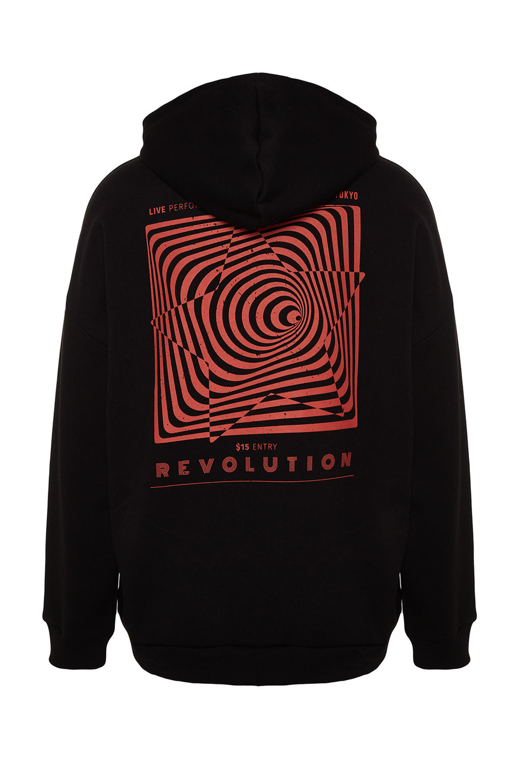 TRENDYOL MAN Siyah Oversize/Genis Kesim Kapusonlu Labirent Bask? Polar Pamuk Sweatshirt TMNAW24SW00201 - Trendyolmilla фото 15
