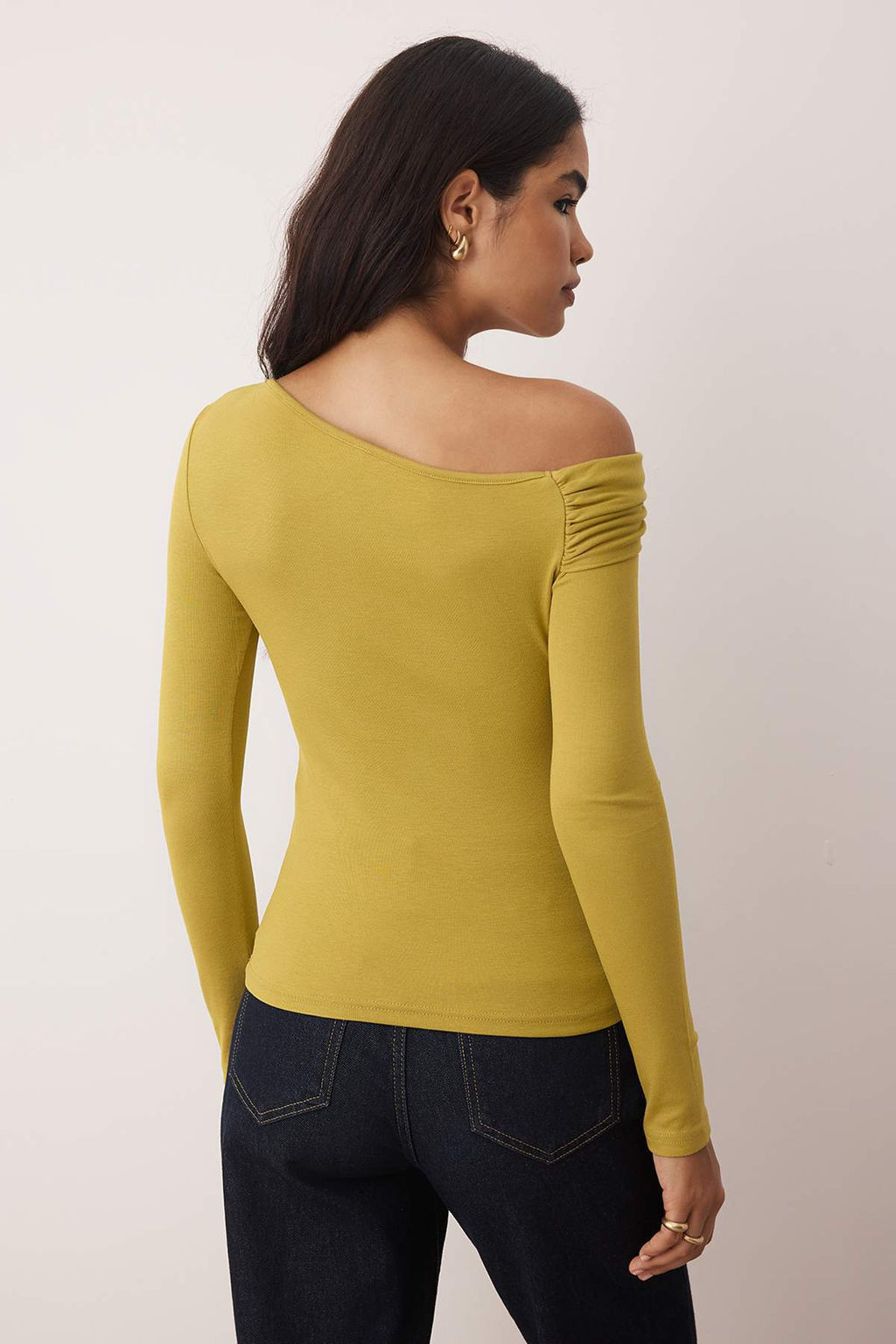 Yag Yesili Asimetrik Yaka Fitted/Vucuda Oturan Orme Bluz TWOAW26BZ00099