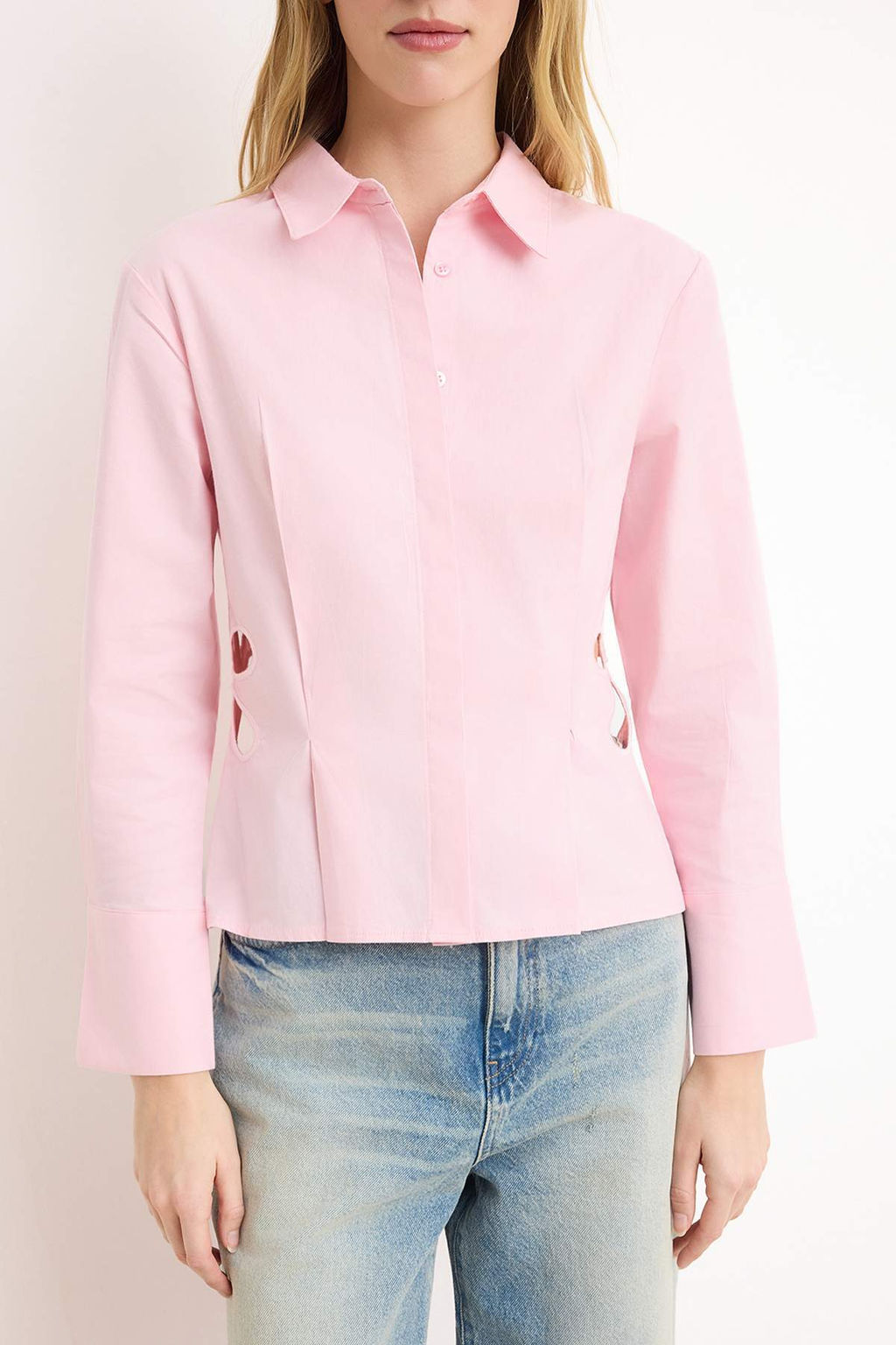 Limited Edition Bej Cicek Nak?s Detayl? Bele Oturan Poplin Gomlek TWOSS26GO00057 - Trendyolmilla фото 5