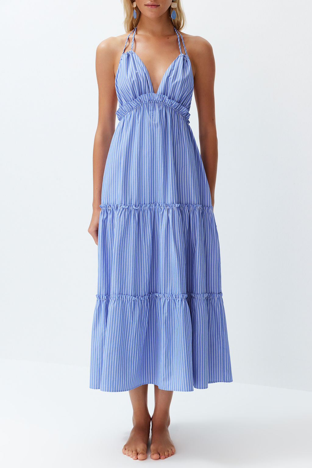 TRENDYOLMILLA Maxi Cizgili Dokuma F?rf?rl? Plaj Elbisesi TBESS24EL00091  фото 8