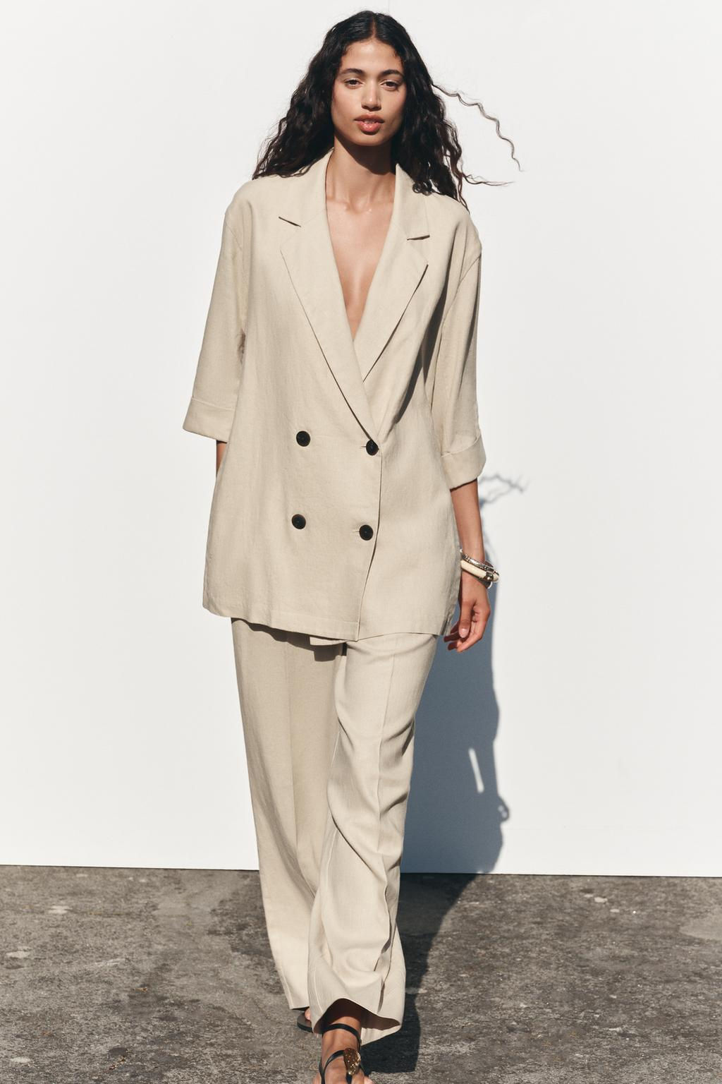 DOUBLE-BREASTED LINEN BLEND BLAZER - Zara фото 2