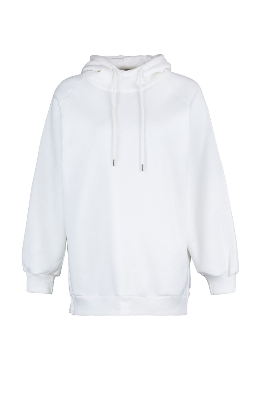 Ekru Kapusonlu Oversize Sardonlu Orme Sweatshirt