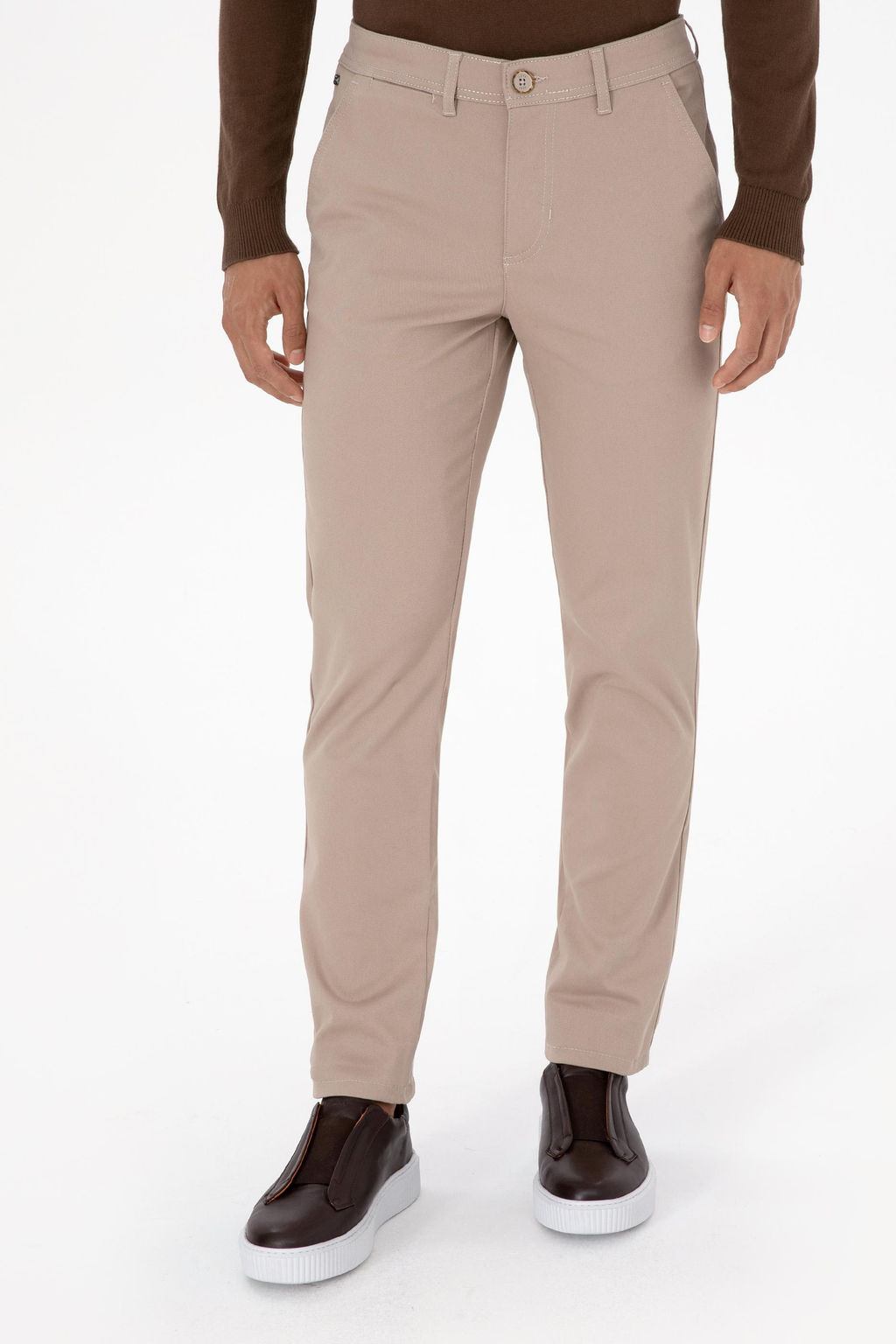 Erkek Koyu Bej Slim Fit Kanvas / Chino Pantolon
