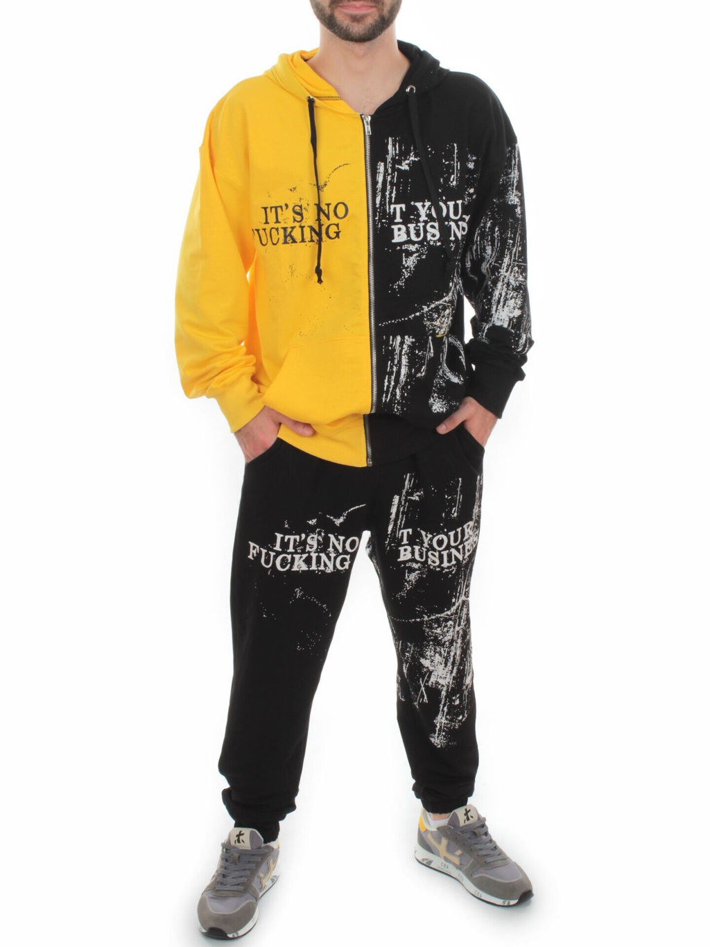 2630/7349 BLACK/YELLOW Костюм спортивный мужской (75% хлопок, 20% полиэстер, 5% спандекс) - Fashion фото 2