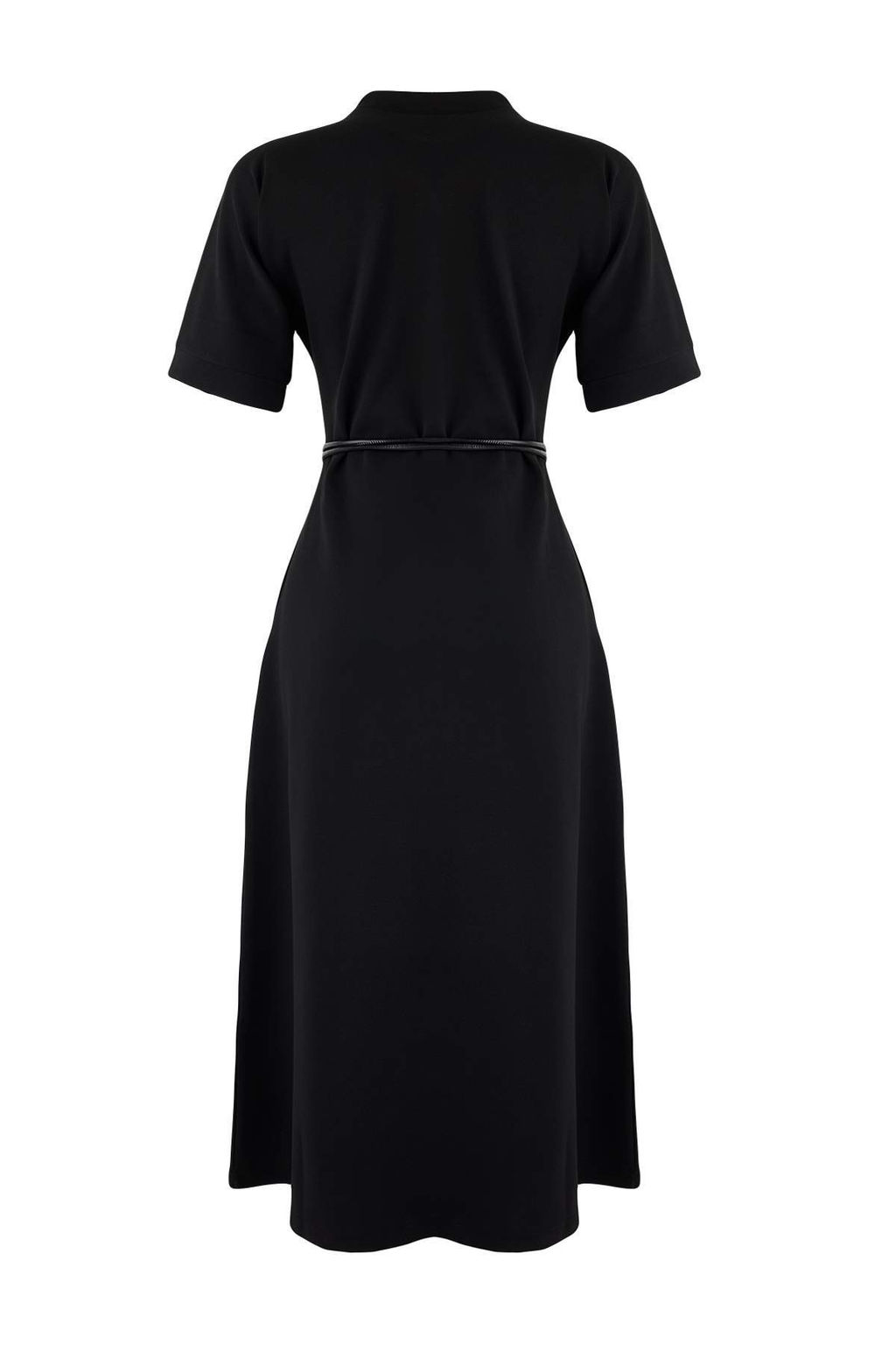 Siyah A-Kesim/Can Form Dik Yaka K?sa Kollu Kemerli Midi Interlok Orme Elbise TWOSS26EL00109 - Trendyolmilla фото 6