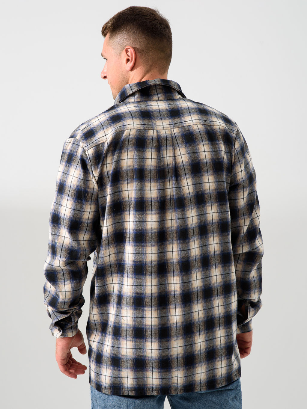 Рубашка Оптима Имидж фланель клетка темно-синий  фото 8