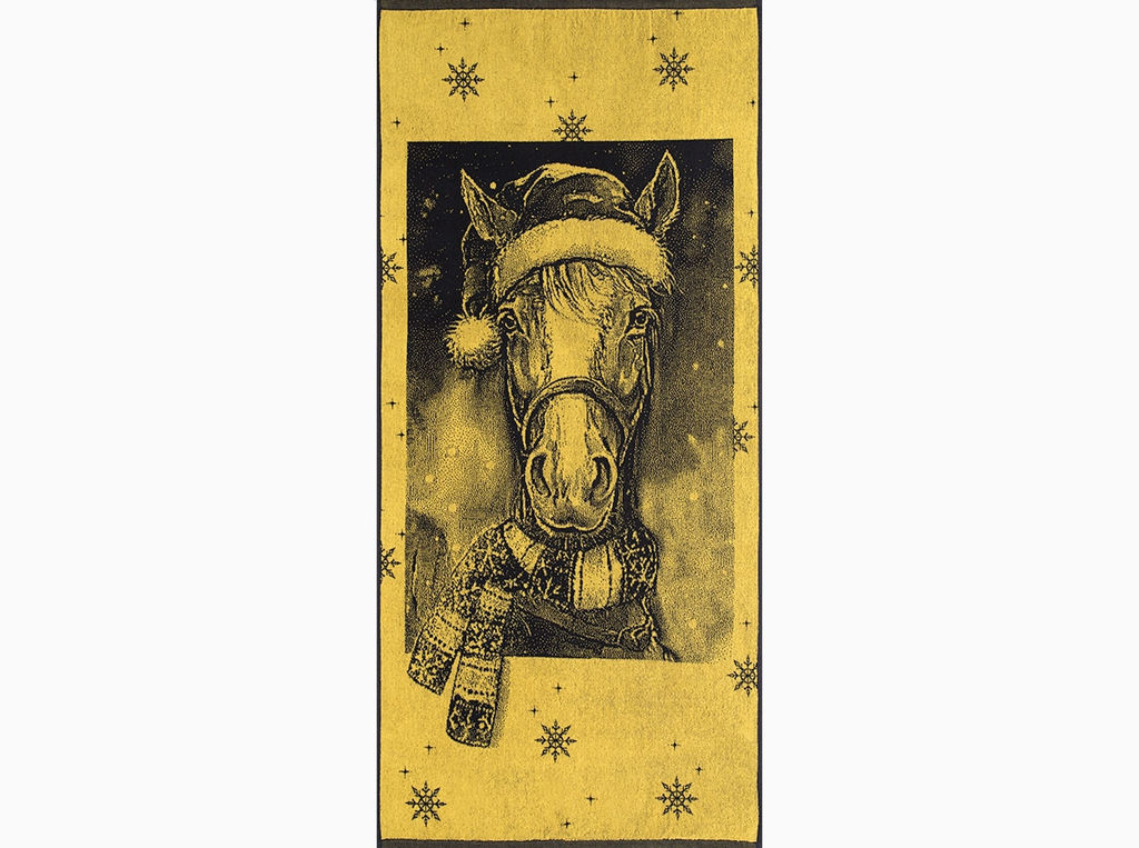 Полотенце махровое 6с102.411ж1 Лошадь новогодняя(т.желтый) 67х150см