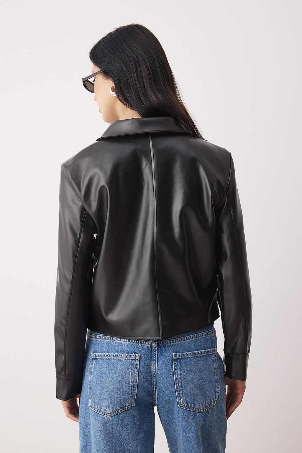 Koyu Kahverengi Suni Deri Gomlek Yaka Dokuma Ceket TWOAW26CE00008 - Trendyolmilla фото 8