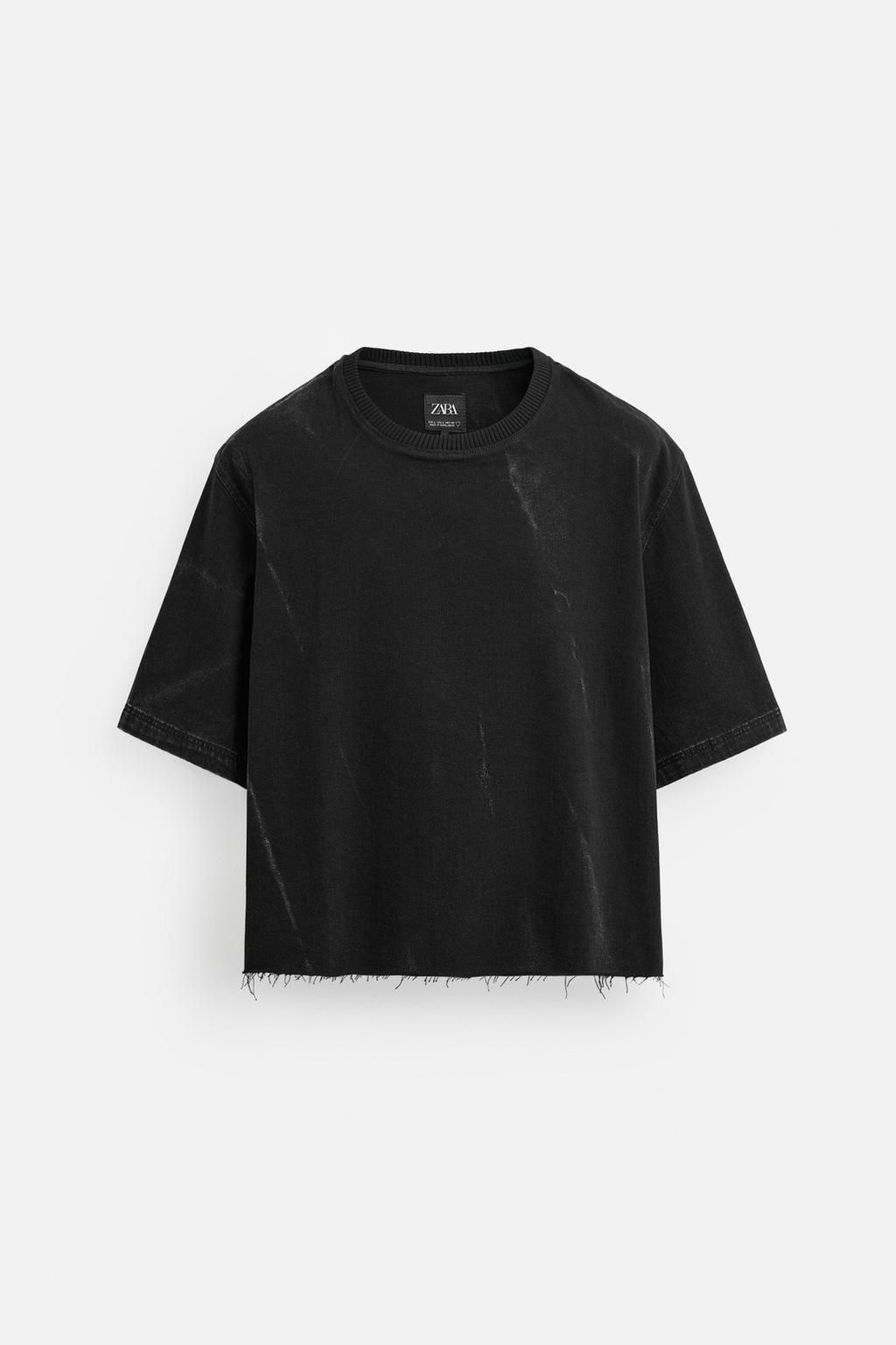 CROPPED FIT DENIM T-SHIRT - Zara фото 7