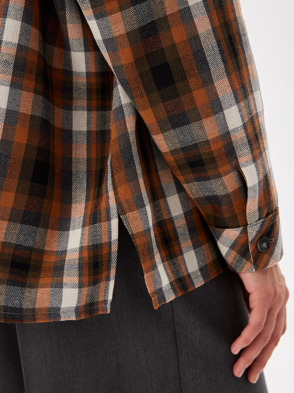 Блузка женская дл. рук. T-lab TL-B-0036F-FR-оранжево-серый, клетка  фото 3