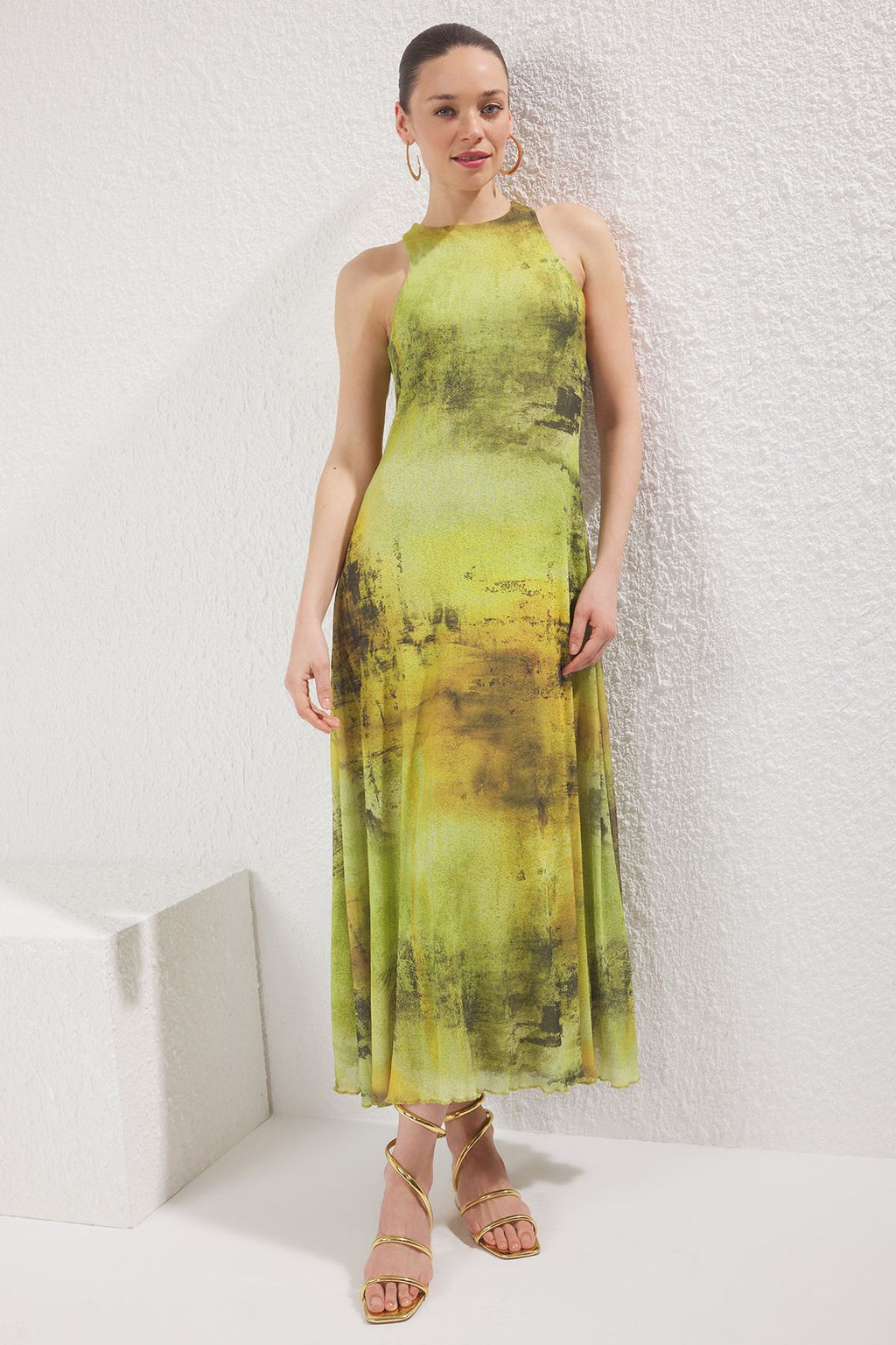 TRENDYOLMILLA Cok Renkli Soyut Bask?l? A-line Maxi Kopuk Esnek Orme Elbise TWOSS25EL00678  фото 3