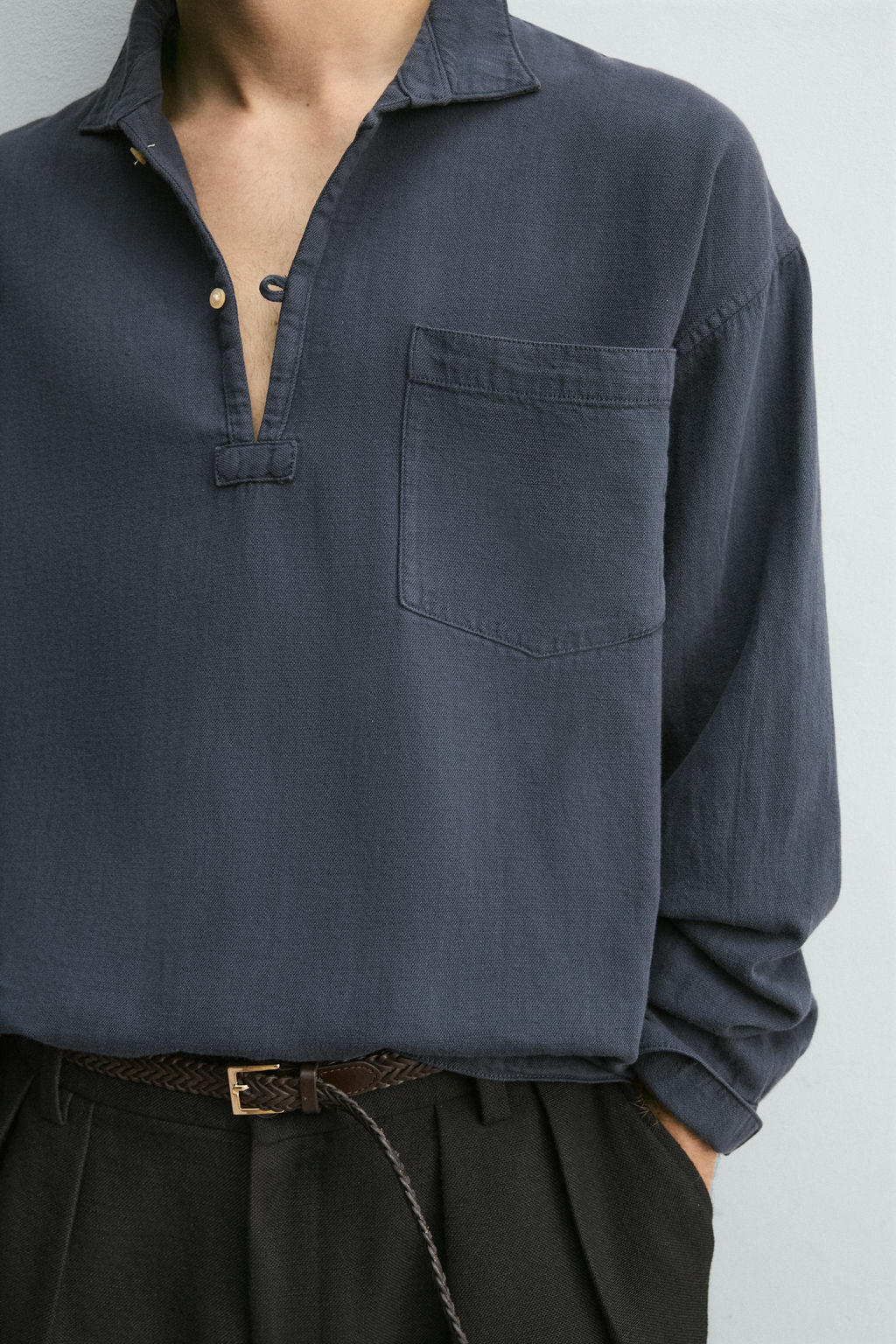 CAMISA POLO RELAXED FIT ALGOD?N - LINO / Petr?leo - Zara фото 6