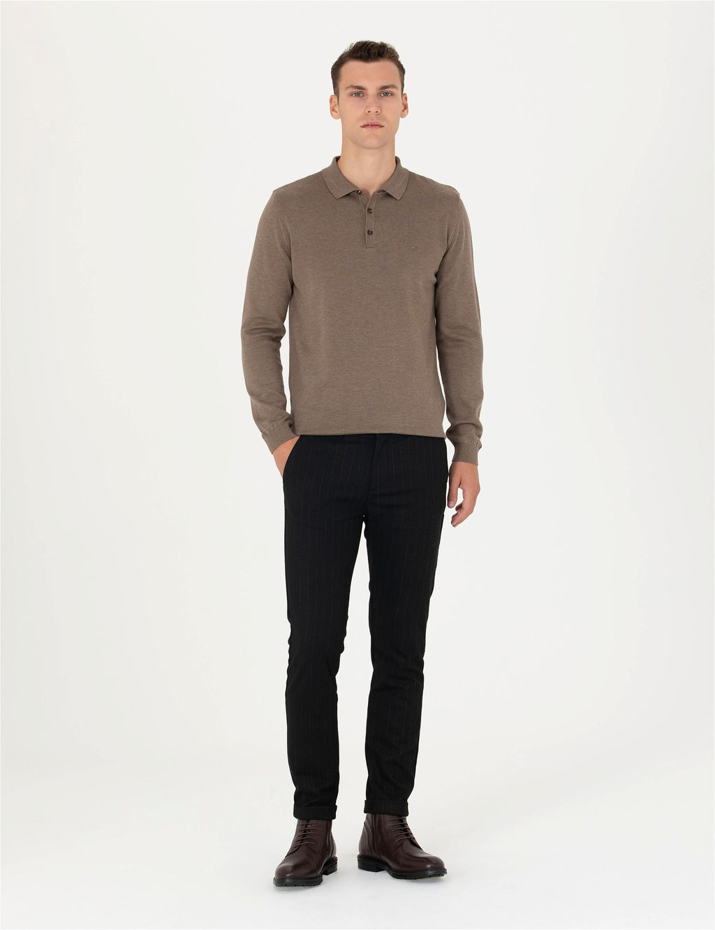 Vizon Melanj Slim Fit Polo Yaka Basic Triko Kazak