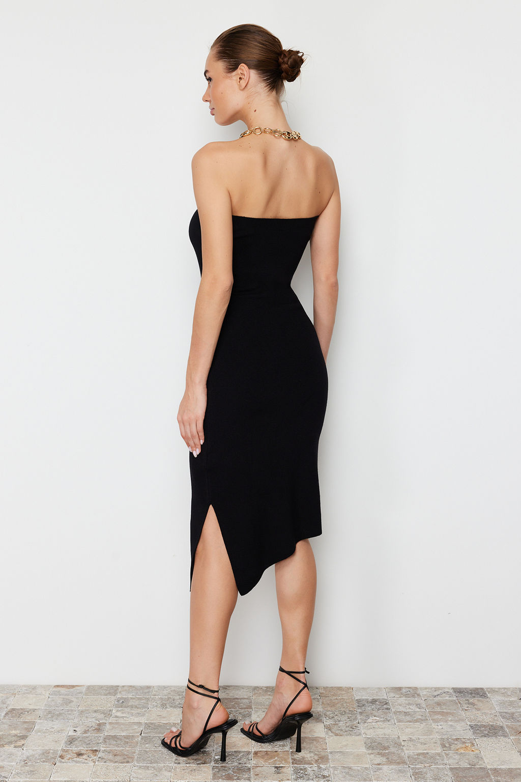 Siyah Midi Triko Straplez Premium Iplik/Ozel Iplik Triko Elbise TWOSS24EL00306 - Trendyolmilla фото 7