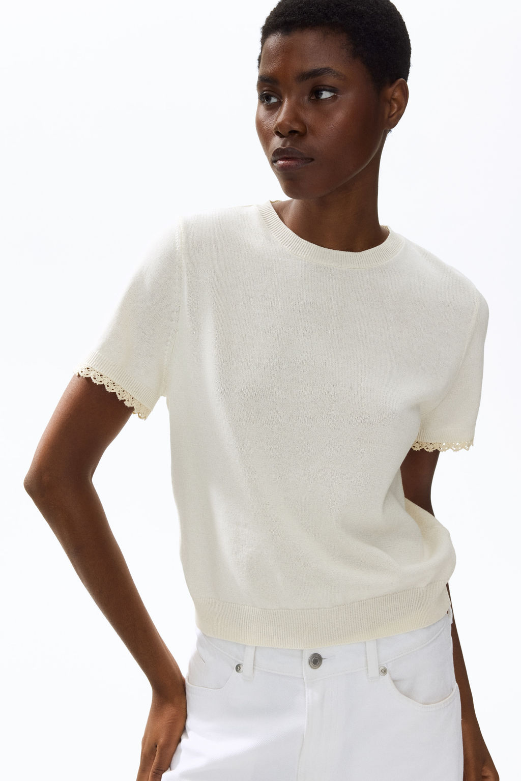 Top de punto fino con ribetes de encaje - H&m фото 3