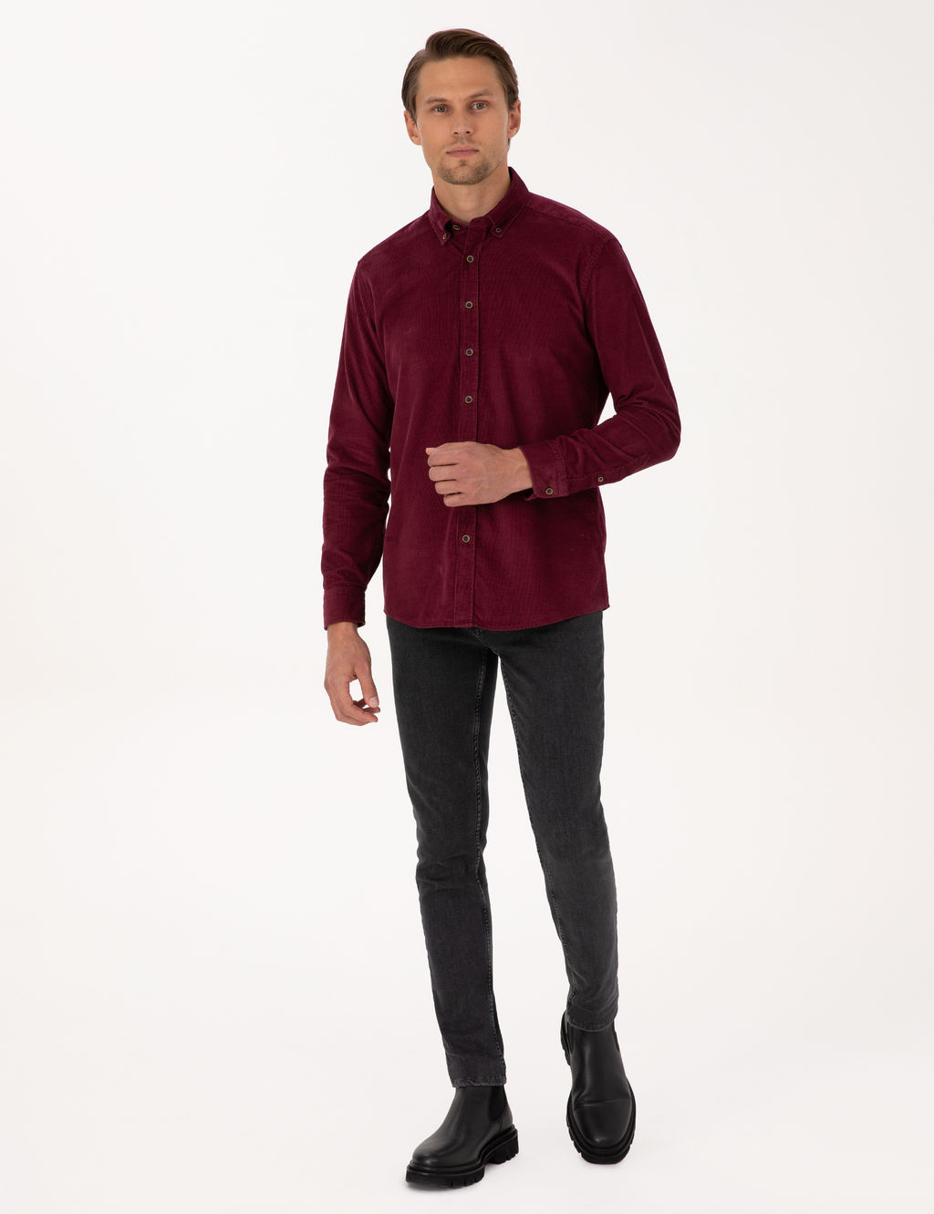 Bordo Regular Fit Uzun Kollu G_mlek