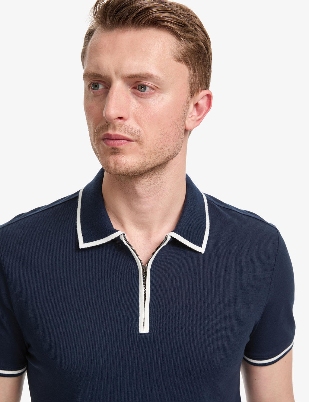 Lacivert Slim Fit %100 Pamuk Fermuarl_ Polo Yaka Ti__rt