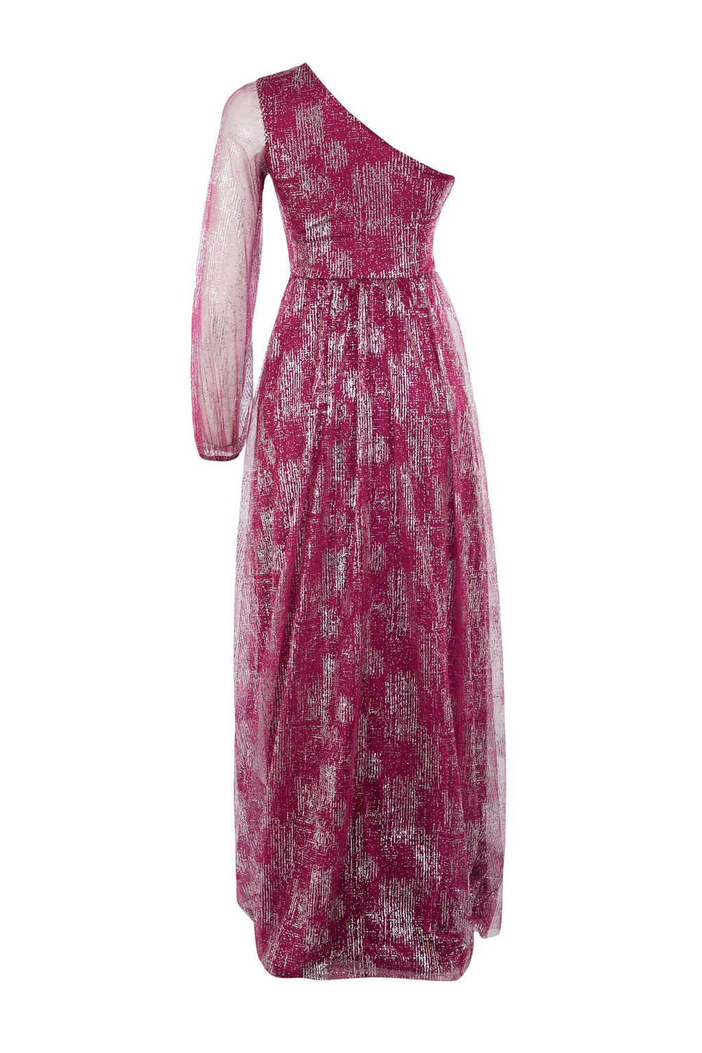 TRENDYOLMILLA Bordo-Cok Renkli A-Kesim Tek Omuz Dokuma Tul Uzun S?k Abiye Elbise TPRSS24AE00249