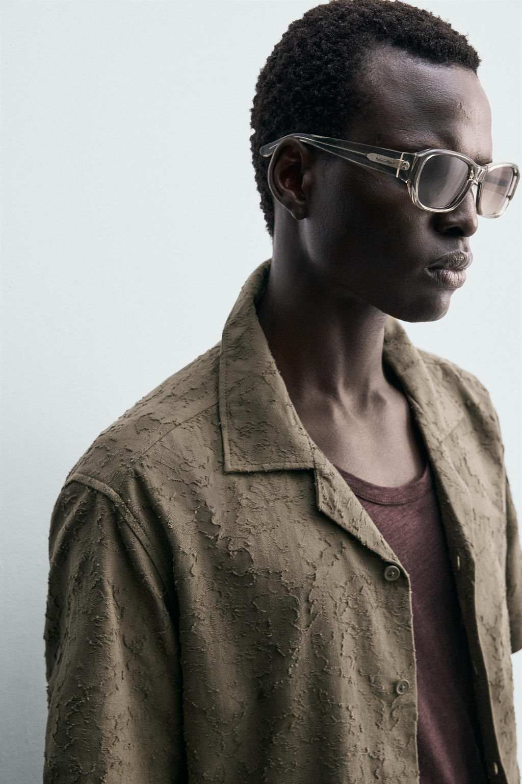 CAMISA RELAXED FIT JACQUARD TEXTURA / kaki-med - Zara фото 5