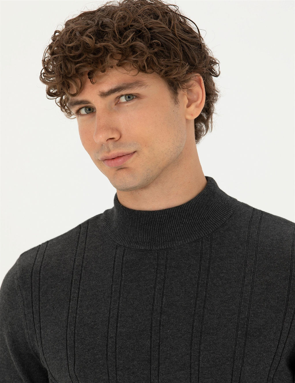 Antrasit Melanj Slim Fit Yar_m Bal_k__ Yaka Triko Kazak - Pierre cardin фото 2