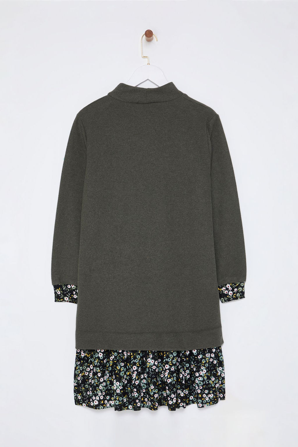 TRENDYOLMILLA Zumrut Yesili Cicek Bask?l? Mini Selanik Dik Yaka Orme Elbise TWOAW25EL00282