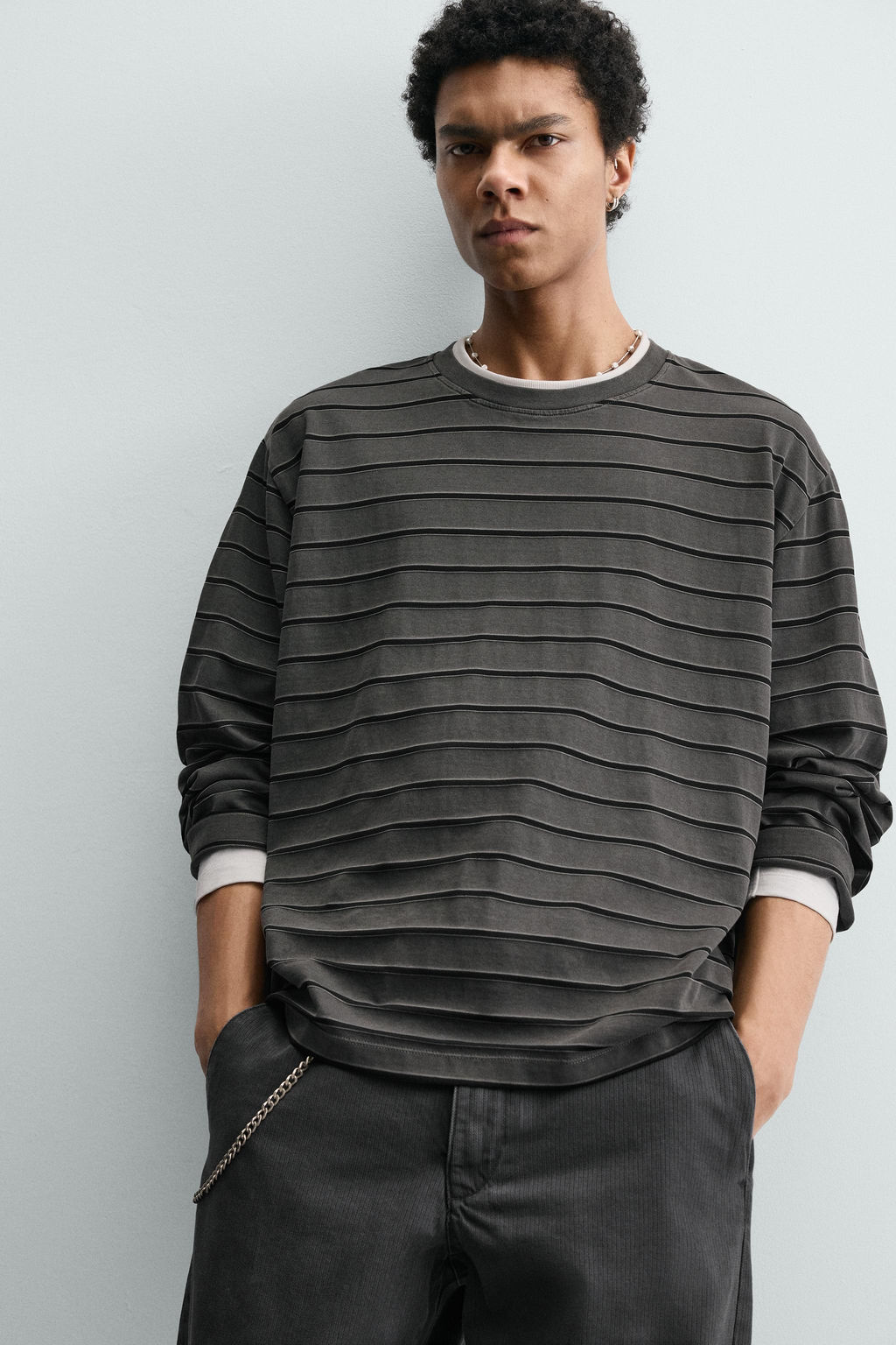 CAMISETA JACQUARD RAYAS / Gris - Zara фото 5