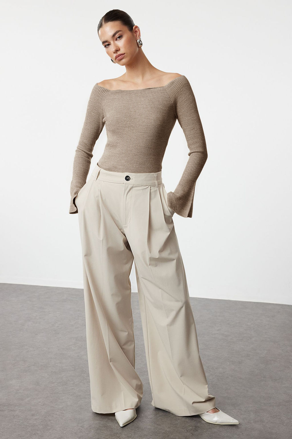 Siyah Carmen Yaka Triko Kazak TWOAW22KZ2218 - Trendyolmilla фото 16