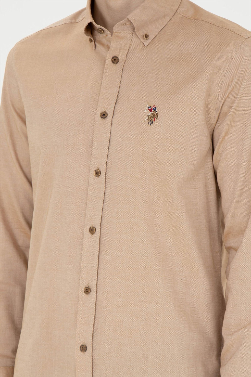 Мужская базовая рубашка кокосового цвета с длинным рукавом - U.s. polo assn фото 6