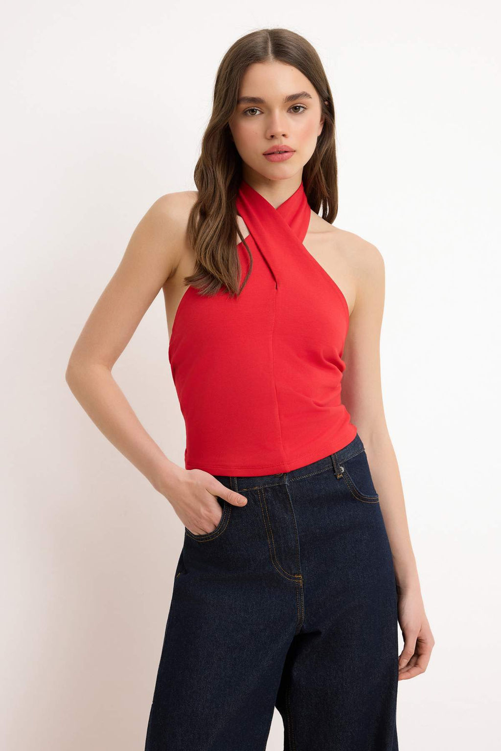 Trendyolmilla Siyah Boyundan Baglamal? Fitted/Vucuda Oturan Esnek Orme Bluz TWOSS24BZ00459  фото 22