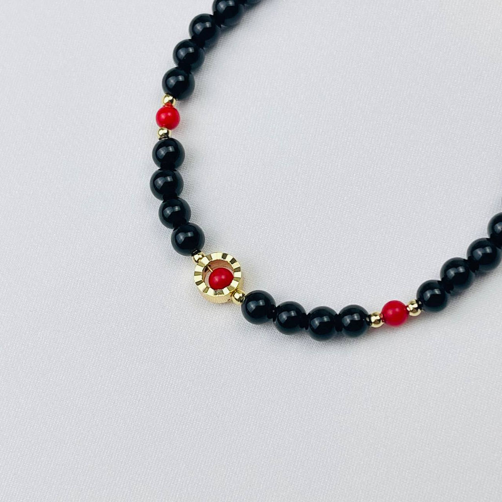 Браслет из черного Агата и Коралла 16,5 см +