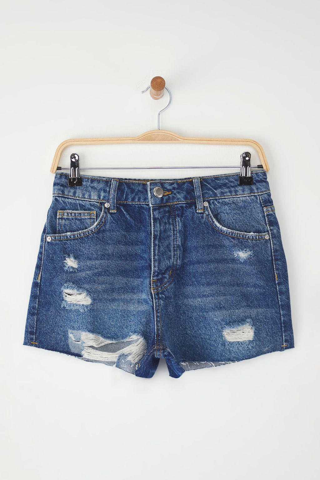 TRENDYOLMILLA Koyu Mavi Yuksek Bel Y?rt?k Detayl? Denim Sort TWOSS25SR00164  фото 5