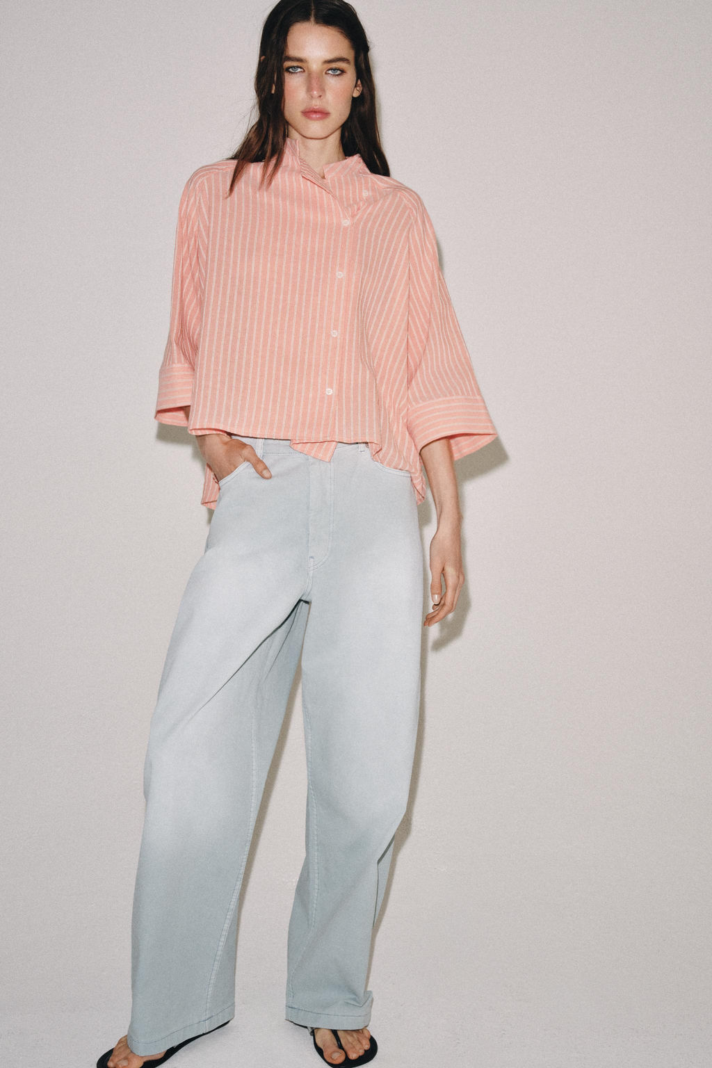 CAMISA ASIM?TRICA RAYAS ZW COLLECTION / Salm?n - Zara фото 4