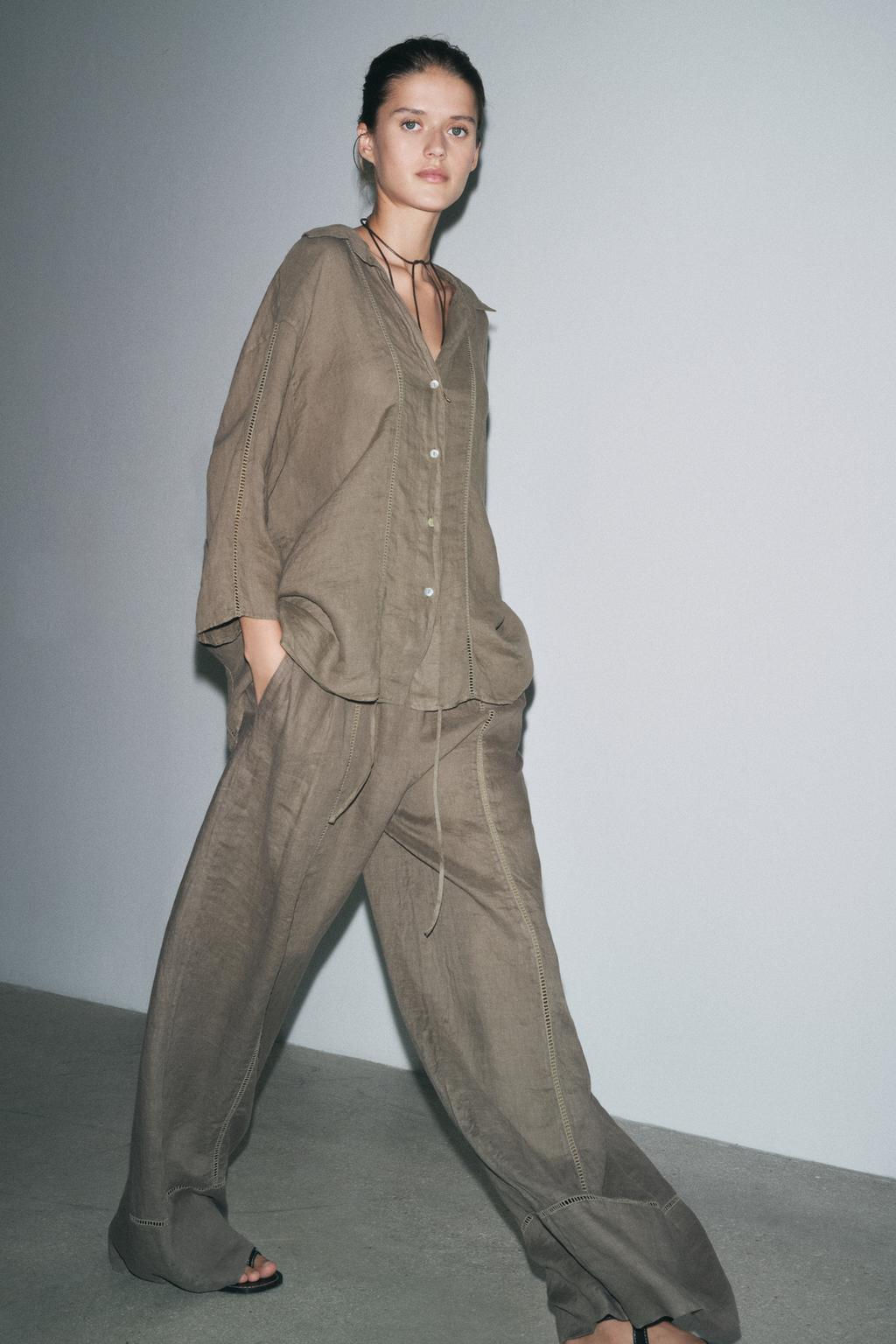ZW COLLECTION 100% LINEN PALAZZO TROUSERS - Zara фото 2