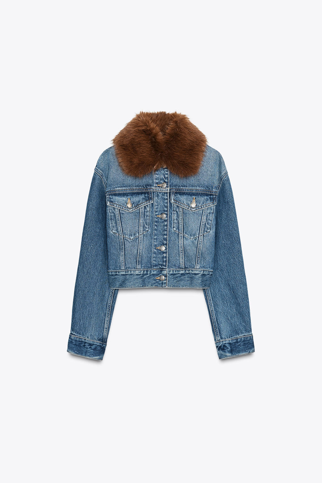 Z1975 FAUX FUR COLLAR SHORT DENIM JACKET - Zara фото 8