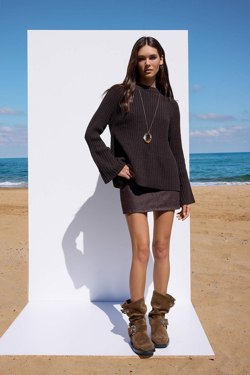 More Sustainable Kahverengi Genis Kal?p Peplum Detayl? Pamuklu Triko Kazak TWOAW25KZ00305 - Trendyolmilla фото 2