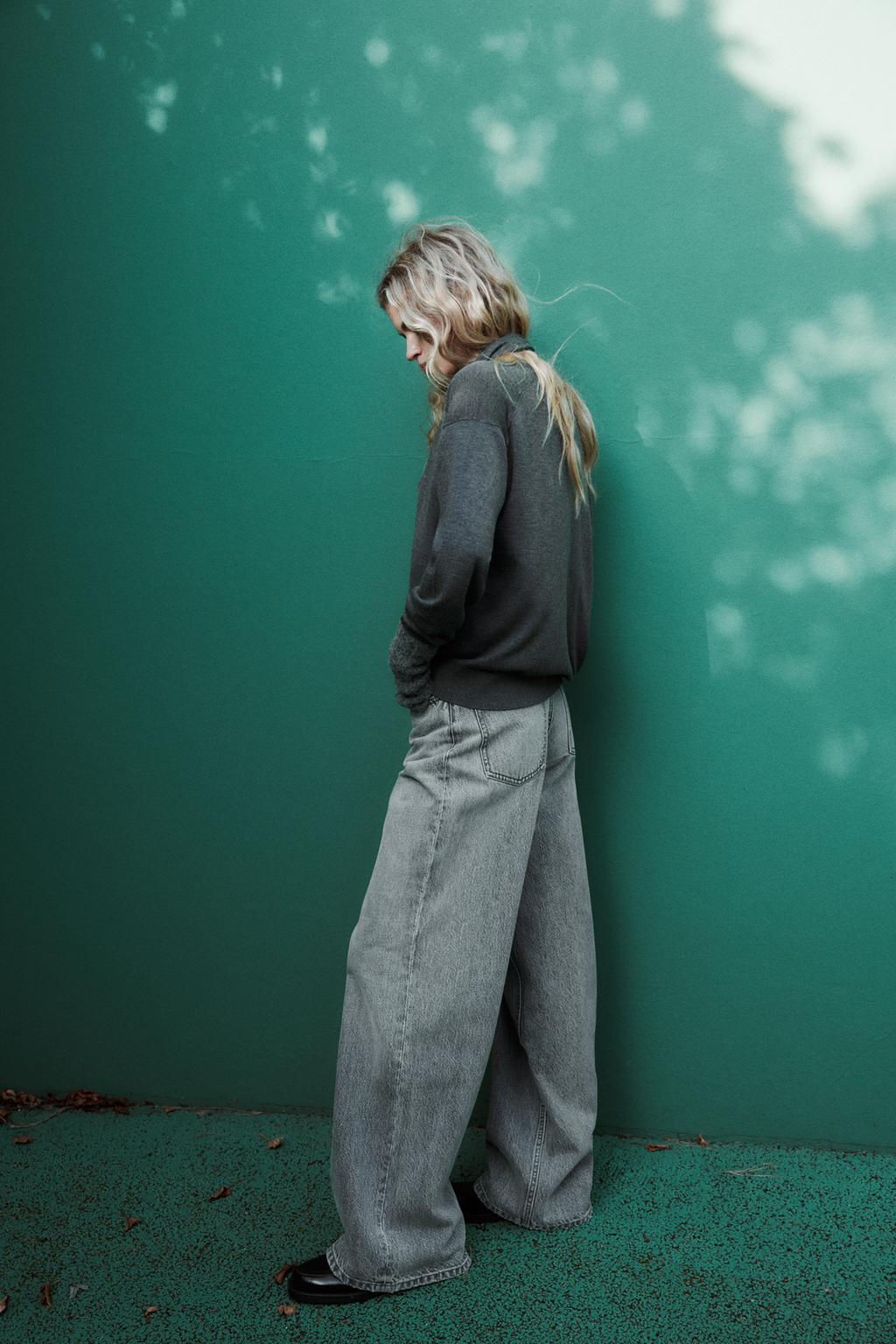 HIGH-WAIST TRF WIDE-LEG JEANS WITH CROSSOVER WAISTBAND - Zara фото 36