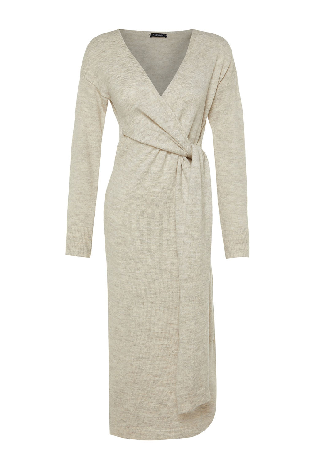 Tas Yumusak Dokulu Midi Triko Kruvaze Yaka Baglamal? Elbise TWOAW21EL0260