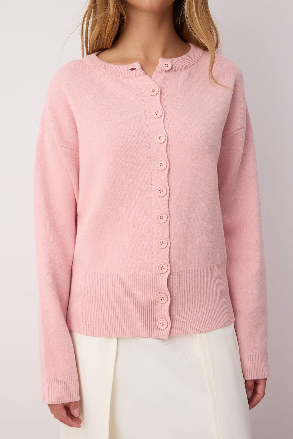 Pembe 2li Premium Iplik/Ozel Iplik Bisiklet Yaka Basic Triko H?rka-Bluz Tak?m TWOAW26HI00124